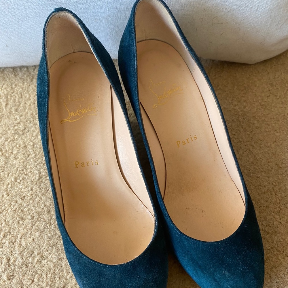 Louboutins suede wedge pumps